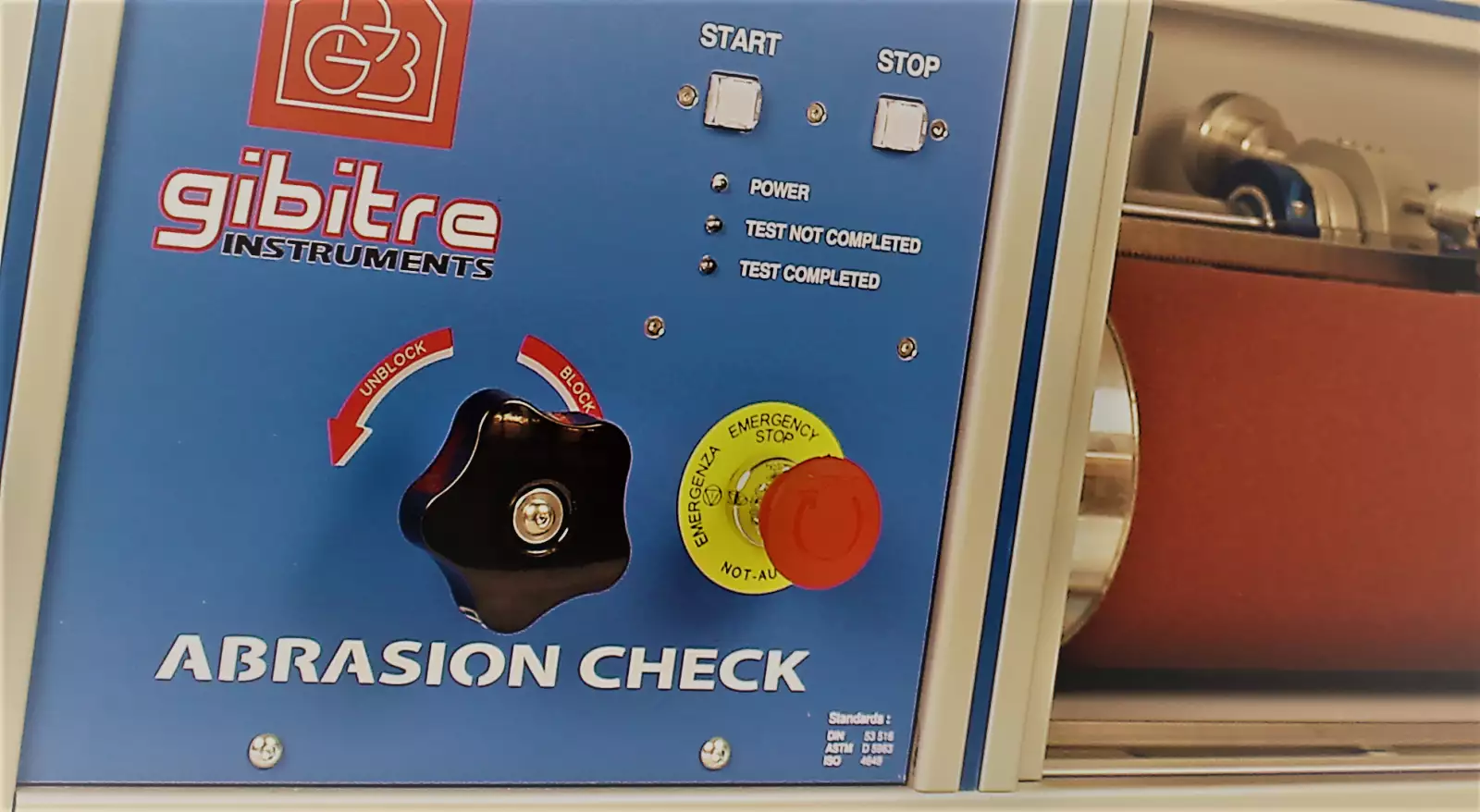 abrasion tester: Abrasion-Check drum abrasimeter. detail of control panel .
