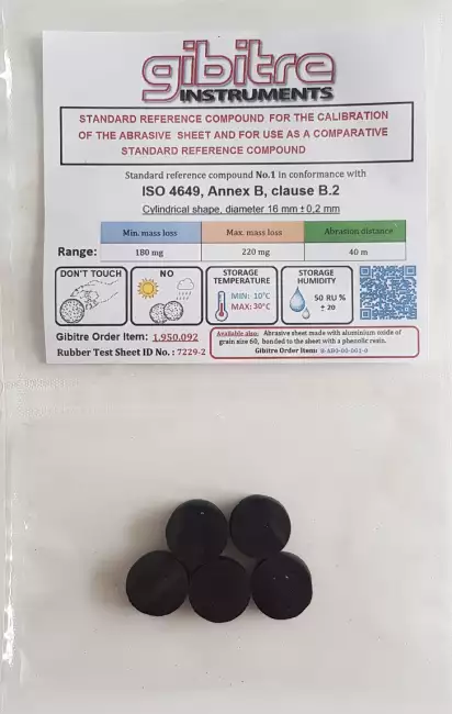 abrasion tester: Abrasion-Check abrasimeter: certified test specimens for abrasive paper abrasiveness test.