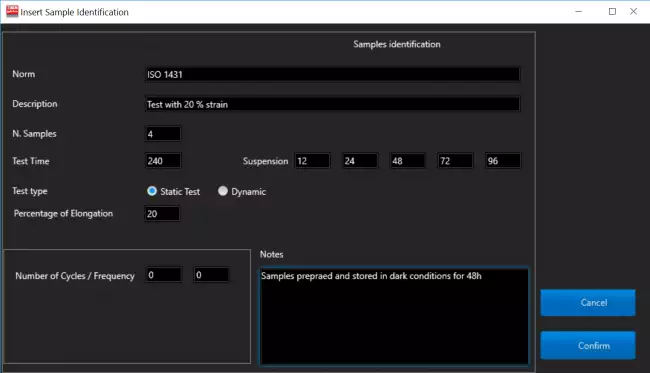 software ozone tester: Gibitre software. OzoneCheck software for checking the ozone meter. Specimen identification page.